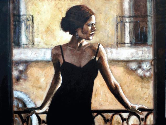 Fabian Perez BRUNETTE AT THE BALCONY